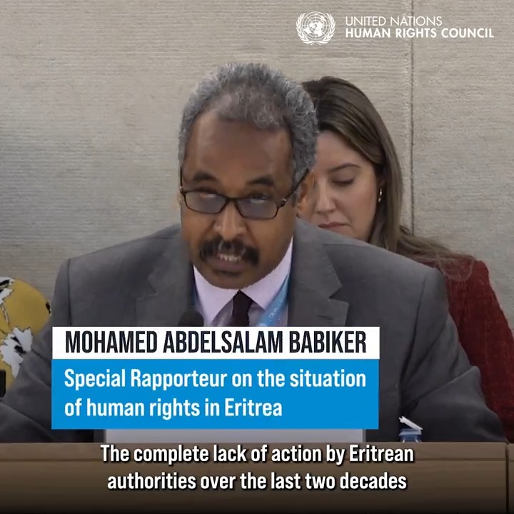 "The human rights situation in #Eritrea remains extremely concerning, marked by widespread and systematic impunity for grave human rights violations," Special Rapporteur Mohamed Abdelsalam Babiker told the United Nations Human Rights Council. #HRC55