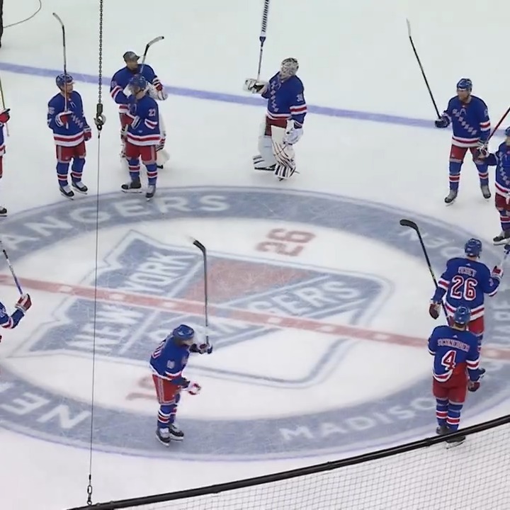 One of our favorite, and most meaningful, traditions. Our center ice stick salute was born during the '05-'06 season, when - after a particularly infamous shootout goal - Jaromir Jagr + Darius Kasparaitis wanted to thank the Garden crowd.
