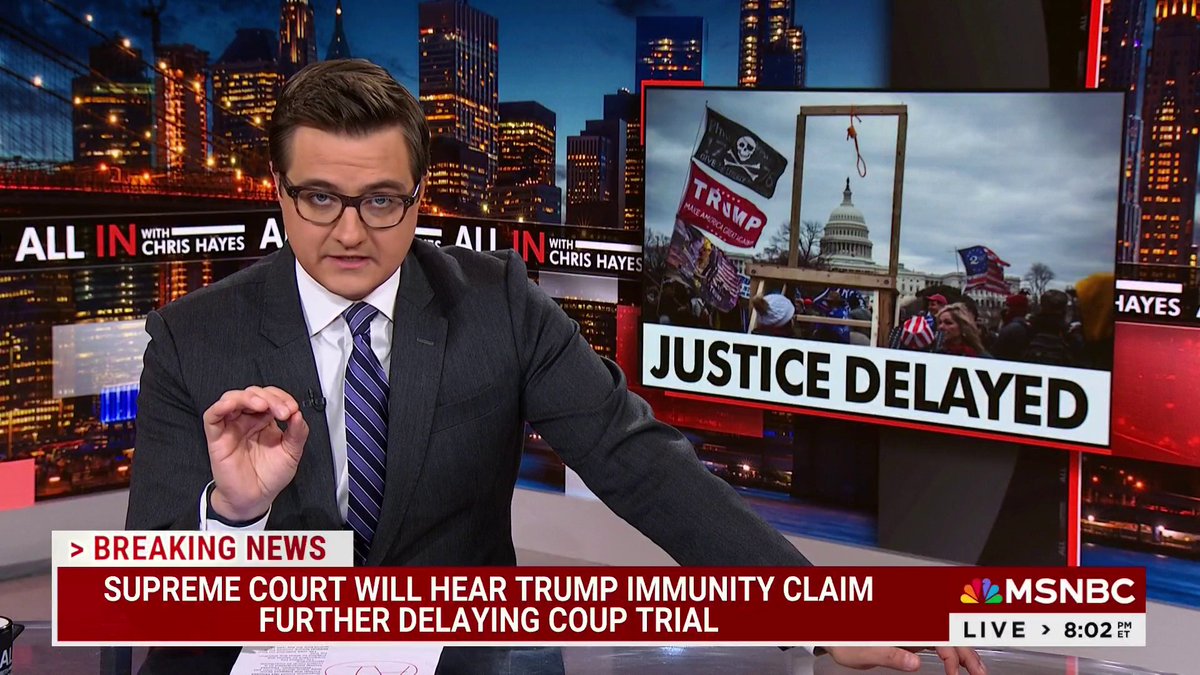 .Chris Hayes: The SCOTUS order "was a clear unmistakable sign from the MAGA majority of the Trump-created court that they are with him. That they are going to use their power to make sure that he does not face trial in an election year for attempting to end American democracy."