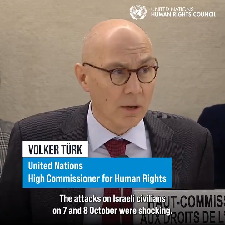 "There appear to be no bounds to – no words to capture – the horrors that are unfolding before our eyes in #Gaza," Volker Türk told the United Nations Human Rights Council. "This is carnage." The United NationsHumanRights chief called for an immediate ceasefire and for the war to end. #HRC55