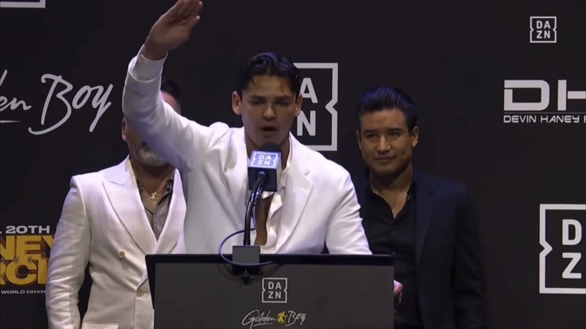 Devin Haney and Ryan Garcia clashing at today's press conference ahead of April 20th: "I don't do cocaine. I drink and I smoke weed." [🎥 DAZN Boxing]