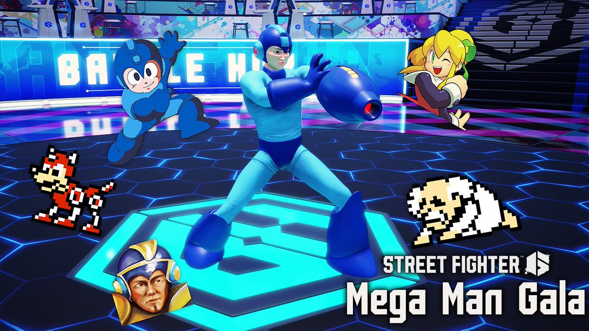 Ready? The Mega Man Gala Fighting Pass slides into Street Fighter 6 in March! 🌀 Get cosmetic items like avatar gear, photo frames, and stickers featuring the iconic Blue Bomber. You can also get Fighter Coins!
