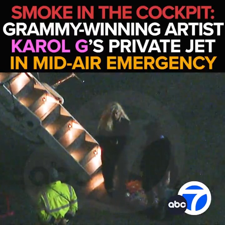 A mid-air emergency over SoCal as a private jet carrying Grammy-winning artist #KarolG and her entourage makes an emergency landing after a report of smoke in the cockpit. Passengers can be seen hugging after the frightful flight. The tense moments - Tonight at 11 from ABC7