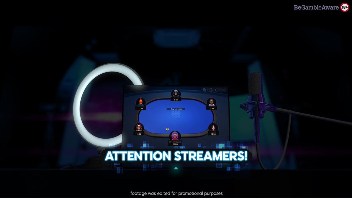 📣 Calling all english speaking streamers! 🤔 Do you have what it takes to be the newest member of the 888poker Stream Team? 👉 Register now for a chance to be part of the ultimate streamer competition running from 03/16 to 04/15! 👇 For more info, click the link below!