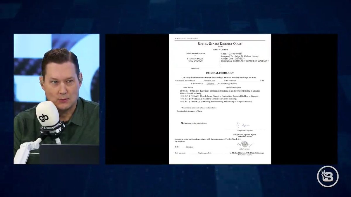The FBI has ARRESTED Blaze Media investigative journalist @TPC4USA on 4 misdemeanor charges: - Knowingly entering or remaining in any restricted building or grounds without lawful authority (So, will they arrest the NYT journalist who entered BEFORE Steve through a broken window?) - Disorderly and disruptive conduct in a restricted building or grounds (Didn't happen) - Disorderly conduct in a Capitol building (Didn't happen) - Parading, demonstrating, or picketing in a Capitol building (Didn't happen)