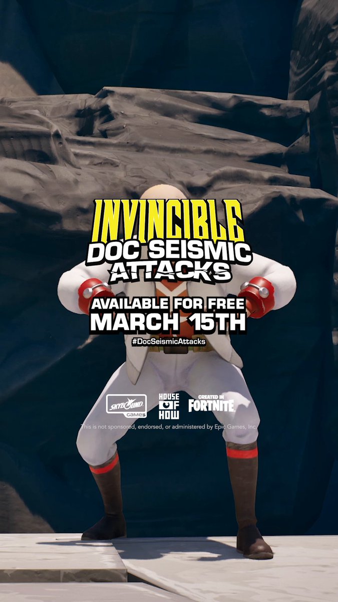 WE MUST SHOW DOC SEISMIC THAT WE WILL NOT BOW TO HIM! Invincible: Doc Seismic Attacks, a new custom experience created in Fortnite, will be available for you and your fellow heroes for free on March 15! #CreatedInFortnite #UEFN
