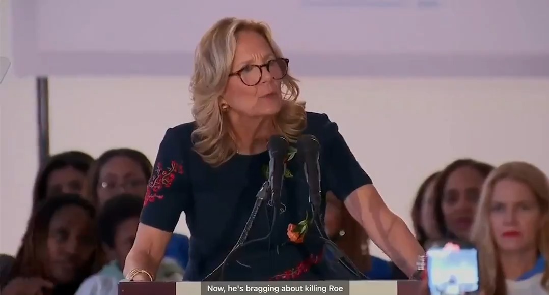 First Lady Dr. Jill Biden: Donald Trump mocks women's bodies, disrespects our accomplishments, and brags about assault. Now, he's bragging about killing Roe and says he supports a national abortion ban. Trump is dangerous to women and our families