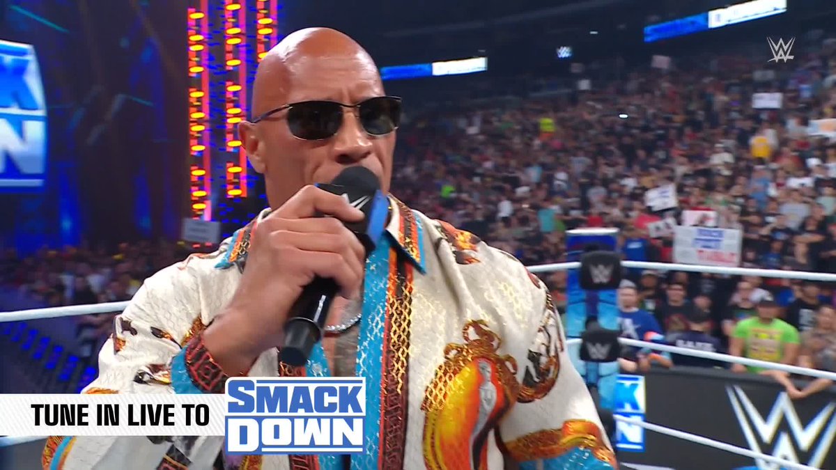 Woah! Dwayne Johnson and The #Bloodline just challenged Cody Rhodes & Seth Rollins to a Tag Team Match at #WrestleMania! #SmackDown