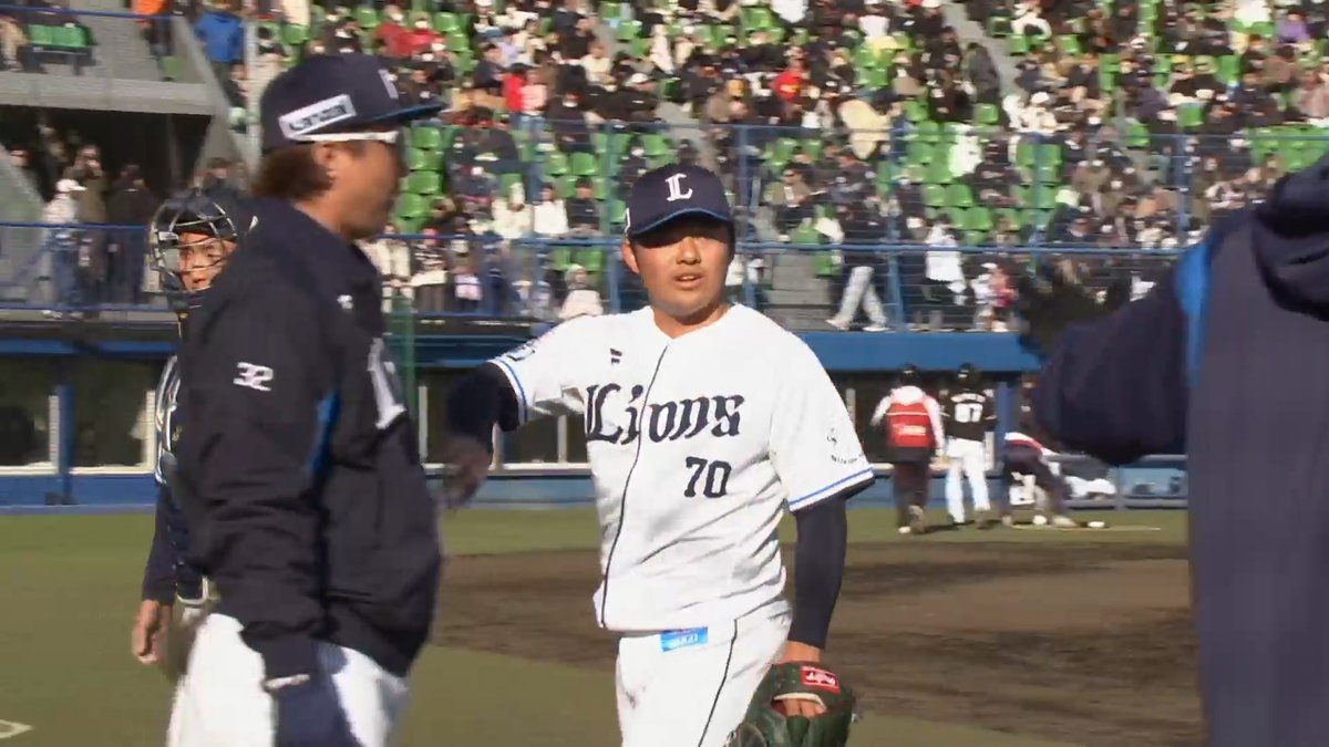 9回のマウンドに上がった #豆田泰志 投手。 わずか6球、力強い投球で抑え込みます！ #埼玉西武ライオンズ #seibulions #プロ野球プレシーズンマッチ #やる獅かない