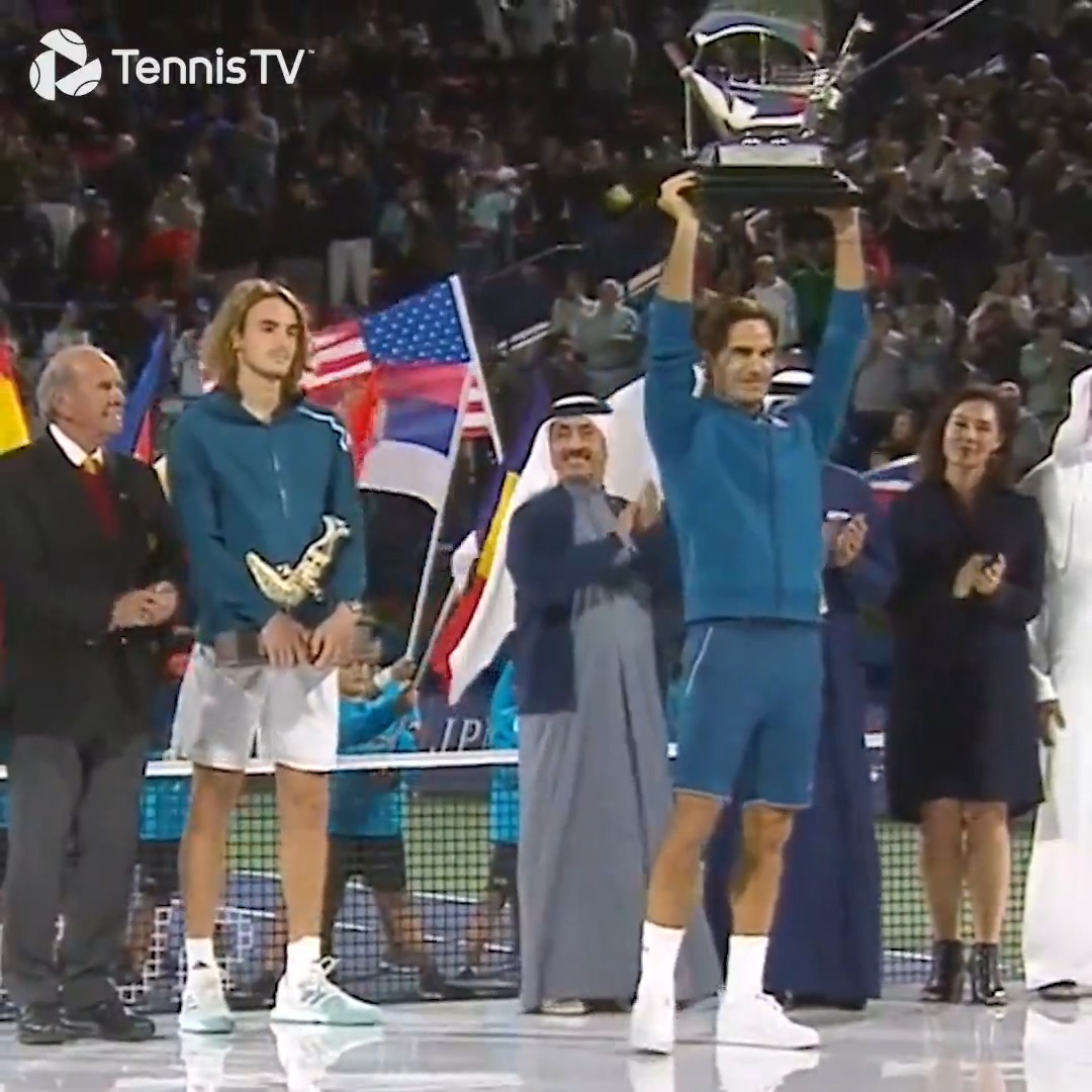 On this day 5 years ago, Roger Federer won his 100th title in Dubai! 🥹 Dubai Tennis Champs