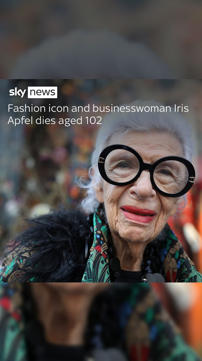 American fashion icon and businesswoman Iris Apfel has died at her home in Palm Beach, Florida, aged 102. The news was confirmed on her social media accounts and by her agent who called her "extraordinary" and said she was the personification of style ⬇️
