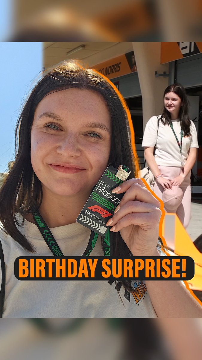 There's a birthday in the papaya family! 🧡 We found out it's McLaren fan Laura's birthday so, at her first race, we thought we'd deliver a surprise! 🎁 #BahrainGP 🇧🇭