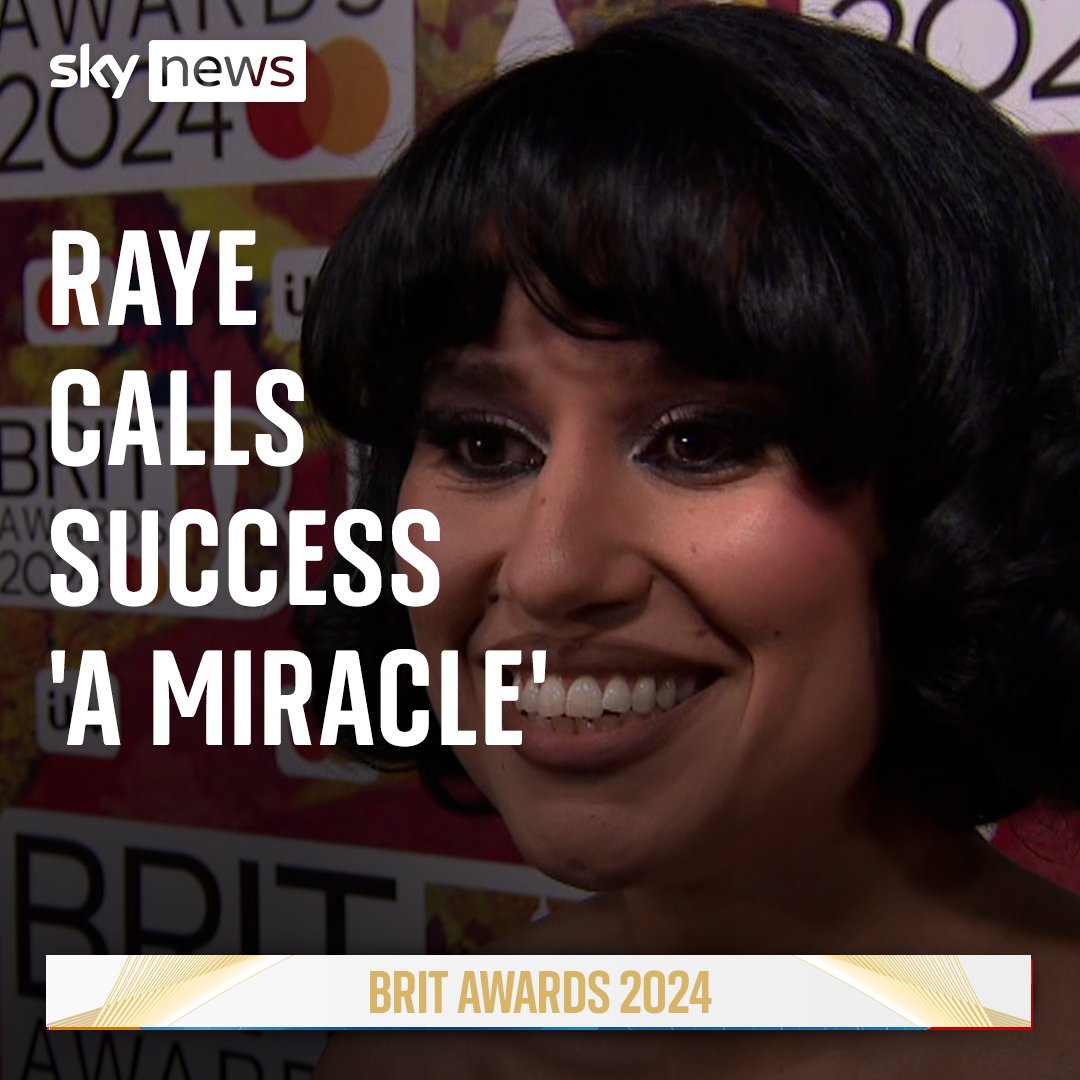 Raye has broken the record for the most Brit Awards won in any one year – taking home six prizes including best song, best artist and best album Speaking to Sky News on the red carpet before the awards ceremony, the popstar called her success 'a miracle'