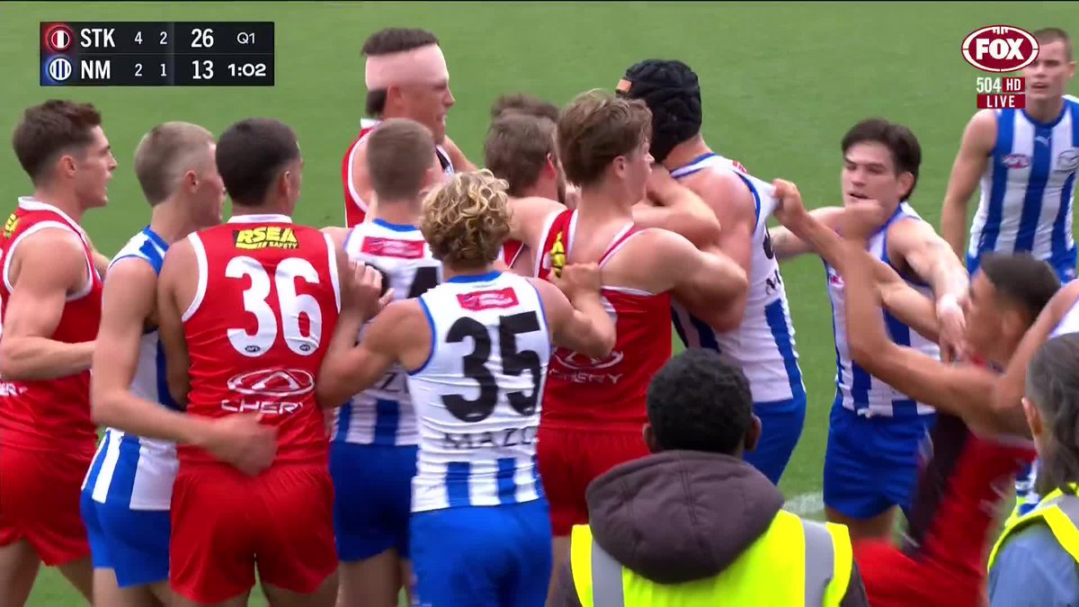 Jy Simpkin looks to be in a bad way after a late hit from Jimmy Webster. 📺 Watch #AFLSaintsRoos LIVE on ch. 504 or stream on Kayo: ✍️ BLOG 🔢 MATCH CENTRE