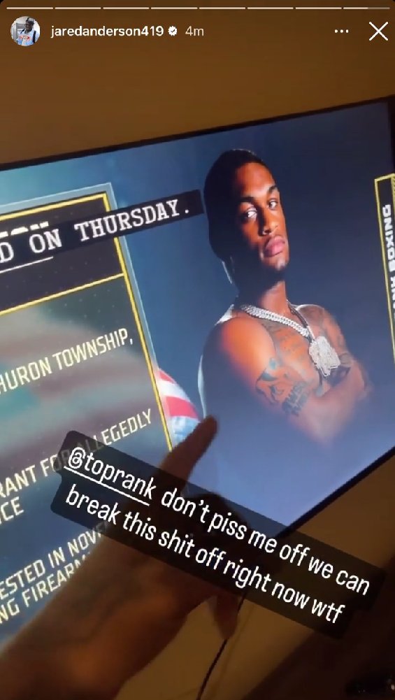 Jared Anderson reacting to his recent arrest/charge being discussed on the ESPN broadcast last night… [🎥 @TeamBigBabyy]