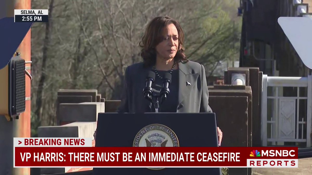 Vice President Kamala Harris calls for “an immediate ceasefire” in Gaza for “at least the next six weeks.”