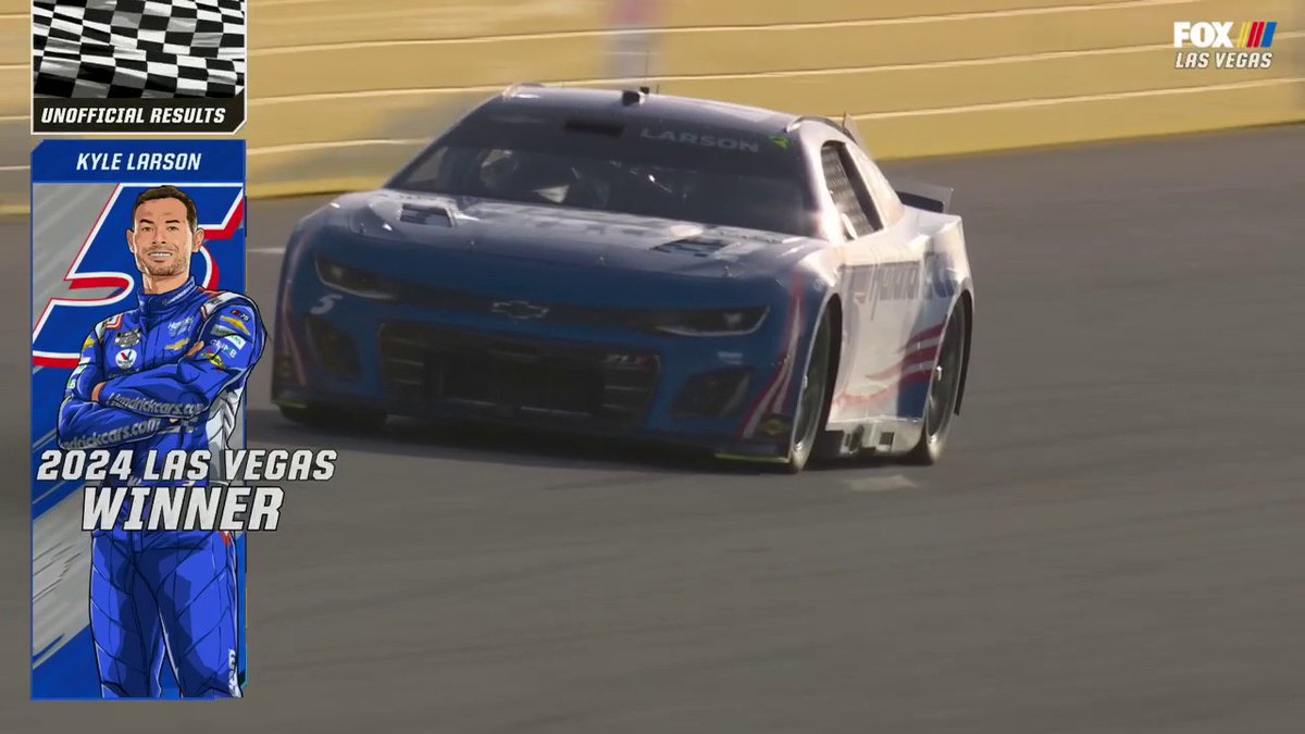 He holds off a hard-charging Tyler Reddick late at Vegas! Repost to congratulate Kyle Larson on his NASCAR Cup Series WIN.