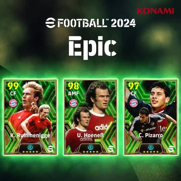 【Epic: FC Bayern München】 新たな選手特性 "ブースター”を持つFC バイエルン ミュンヘンのレジェンドが登場! カール ハインツ ルンメニゲ(アジリティ +2) クラウディオ ピサーロ (シュート +2) ウリ ヘーネス(アジリティ +2) 時代を彩るアタッカーを己で体感せよ! #eFootball #イーフト