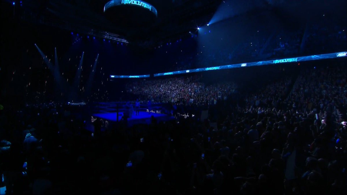 For one last time Sting makes his entrance in spectacular fashion, with an unreal video package. Incredible. #AEWRevolution #ThankYouSting