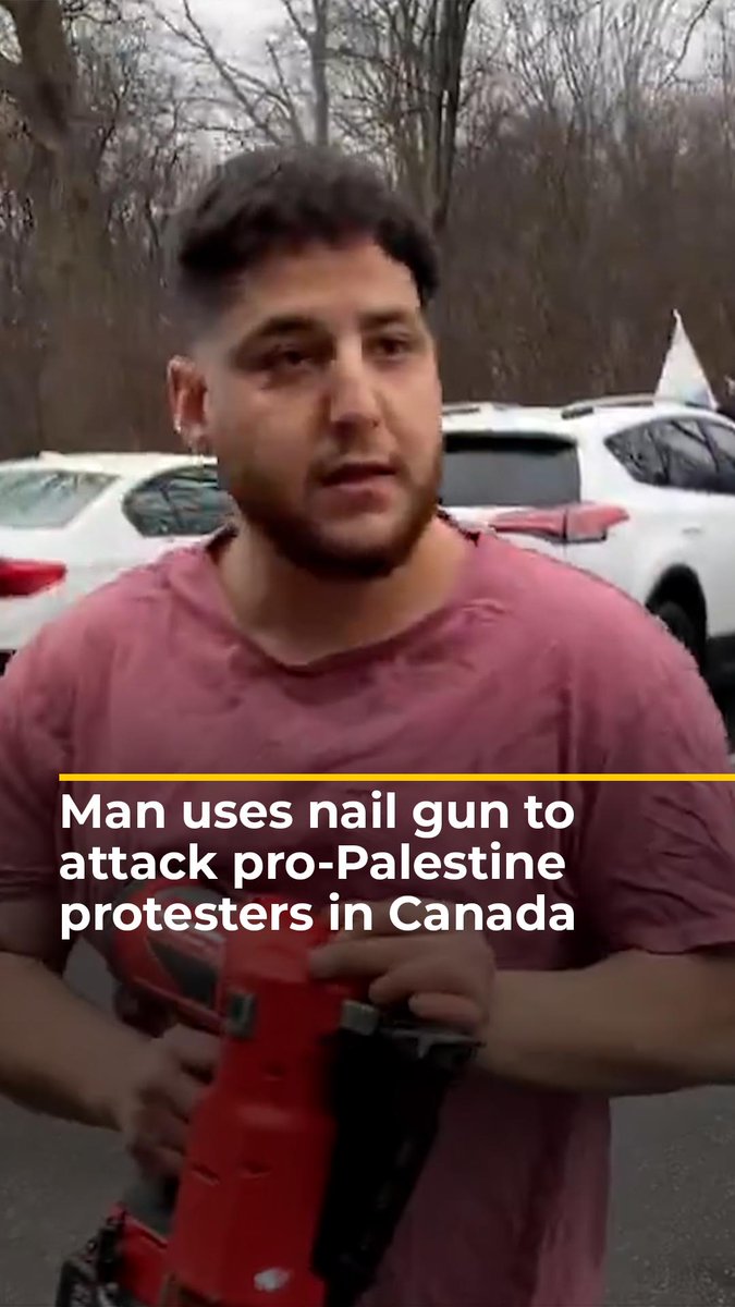 A man was arrested after using a nail gun to attack Palestine solidarity protesters in Canada. They were demonstrating against an Israeli real estate company event at a Toronto synagogue which only seemed open to Jews ⤵️