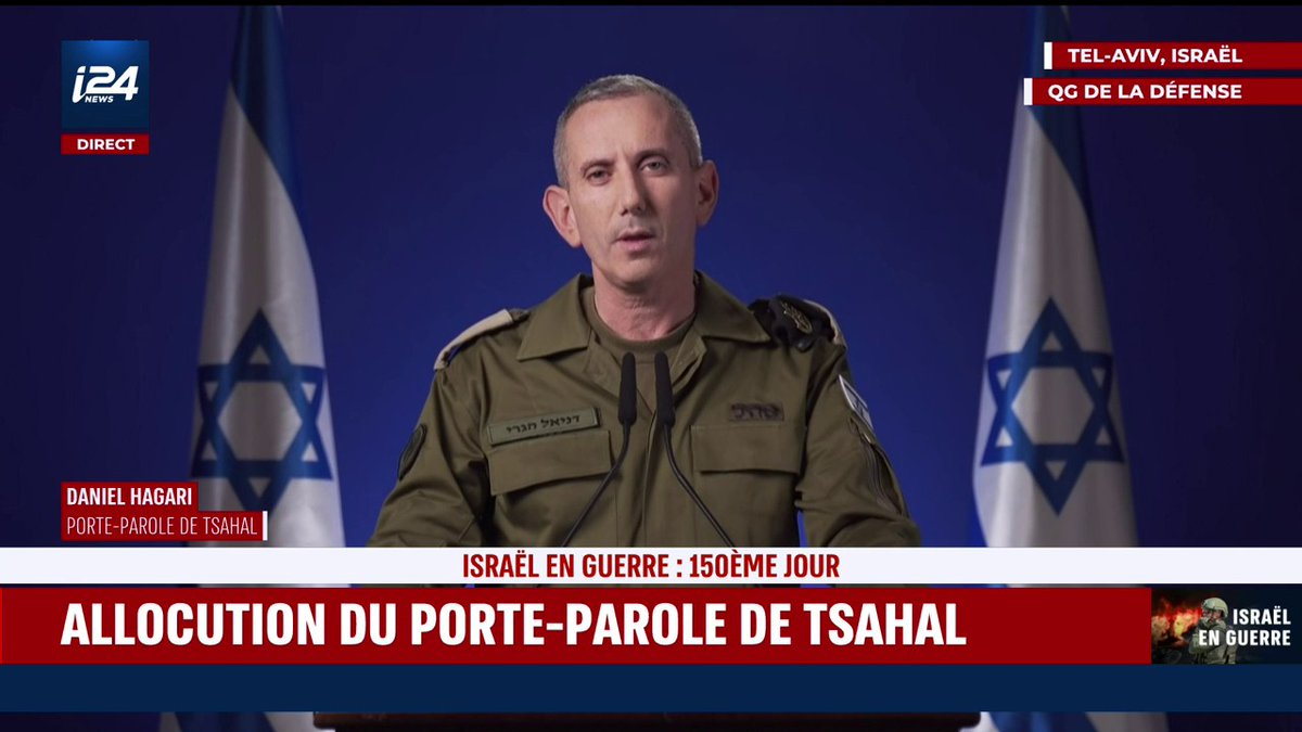 « Plus de 450 employés de l’UNWRA sont des militaires de groupes terroristes de la bande de Gaza » Allocution de Daniel Hagari, porte-parole de l’armée israélienne