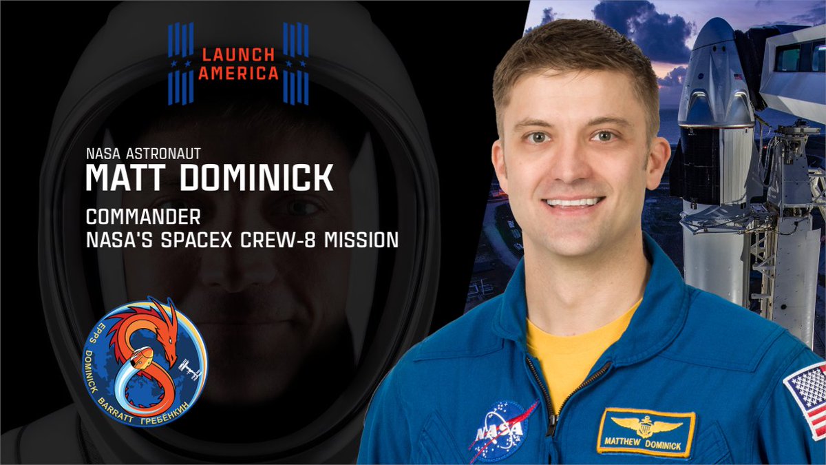 .NASA astronaut Matthew Dominick is the commander of the SpaceX #Crew8 mission. He became an astronaut in 2017 and is making his first spaceflight. Meet the crew...