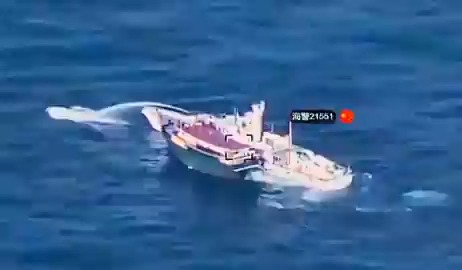 VIDEO: A Philippine boat dangerously approaches a Chinese Coast Guard ship while trespassing into waters off China's Ren'ai Reef in the South China Sea on Tuesday