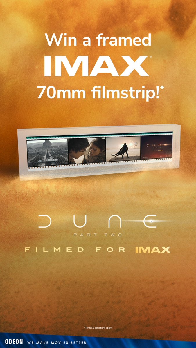Dune: Part Two is taking the world by (sand) storm in IMAX🤯 You could take home a piece of sci-fi history and WIN a Lucite 70mm filmstrip!🎞 To enter, tag a friend and tell them why they NEED to see Dune: Part Two in IMAX at ODEON!🤩⌛ For full T&amp;Cs: