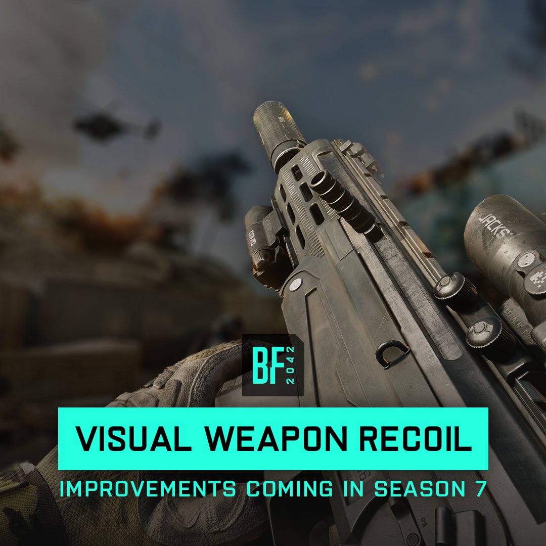 Weapons on the #Battlefield are about to feel more unique and powerful with the improved Visual Weapon Recoil system coming in S7. 🔫 A new range of recoil animations to help you feel the difference between different weapons. For example, a sharp Assault Rifle, and a punchy LMG.