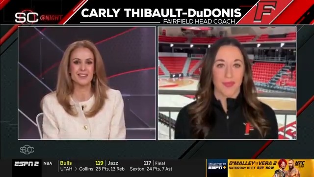Coach Carly Thibault talking Fairfield Women’s Basketball last night on SportsCenter‼️ 🎥 courtesy of ESPN #WeAreStags 🤘🏀
