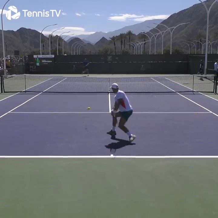 Fun in the ☀️ Novak Djokovic &amp; Daniil Medvedev putting on a show in Indian Wells #TennisParadise