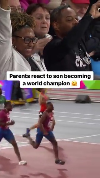 Christian Coleman's parents watching him become a world champion ❤️ #WorldIndoorChamps