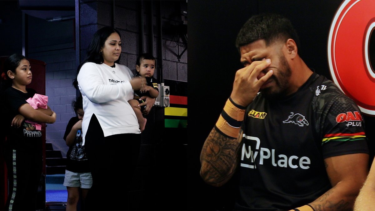 Moses Leota's partner Stella and his children help present his jersey ahead of his 150th NRL game ❤️ #pantherpride 🐾