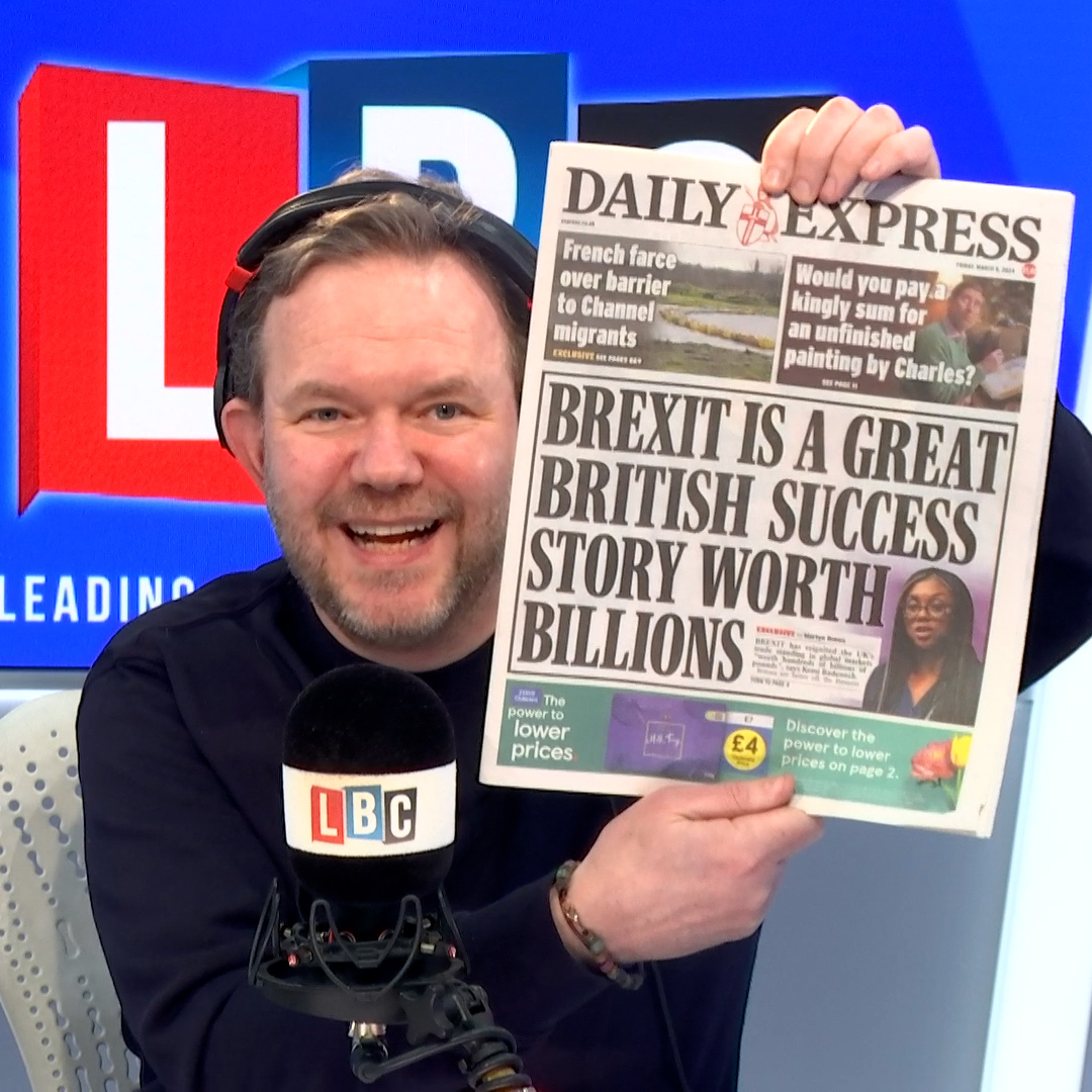 'James O'Brexit has never seen a front page as bonkers as this.' James O'Brien reacts to Kemi Badenoch's front page in the papers today, calling Brexit a 'success'.