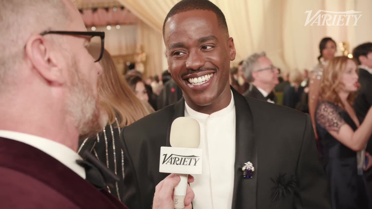 Ncuti Gatwa talks about being Doctor Who — and geeks out about America Ferrera, who is being interviewed next to him. | Variety On the Carpet presented by DIRECTV