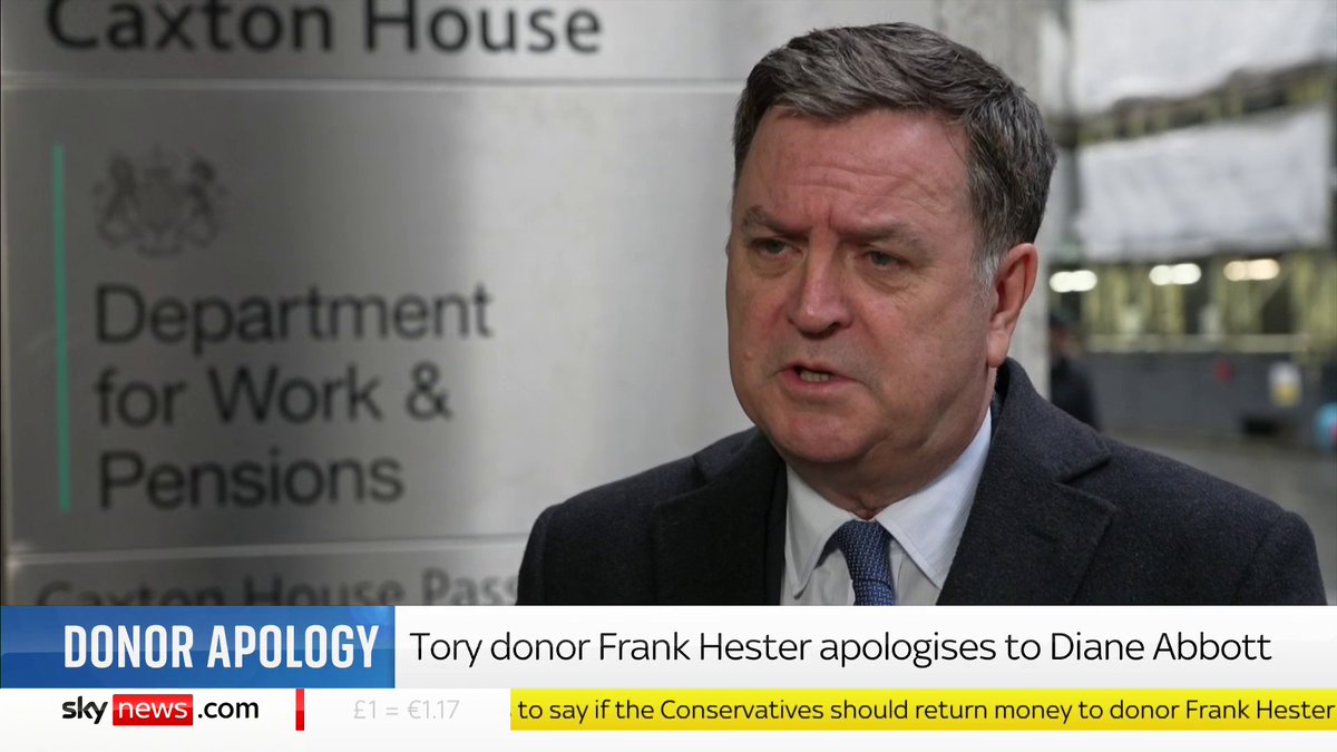 "I don't think what he was saying was a gender based or race based comment" Work and Pensions Sec, Mel Stride addresses reported "inappropriate" comments made by Tory donor, Frank Hester about Labour MP, Diane Abbott in 2019 Full story ➡️ 📺 Sky 501