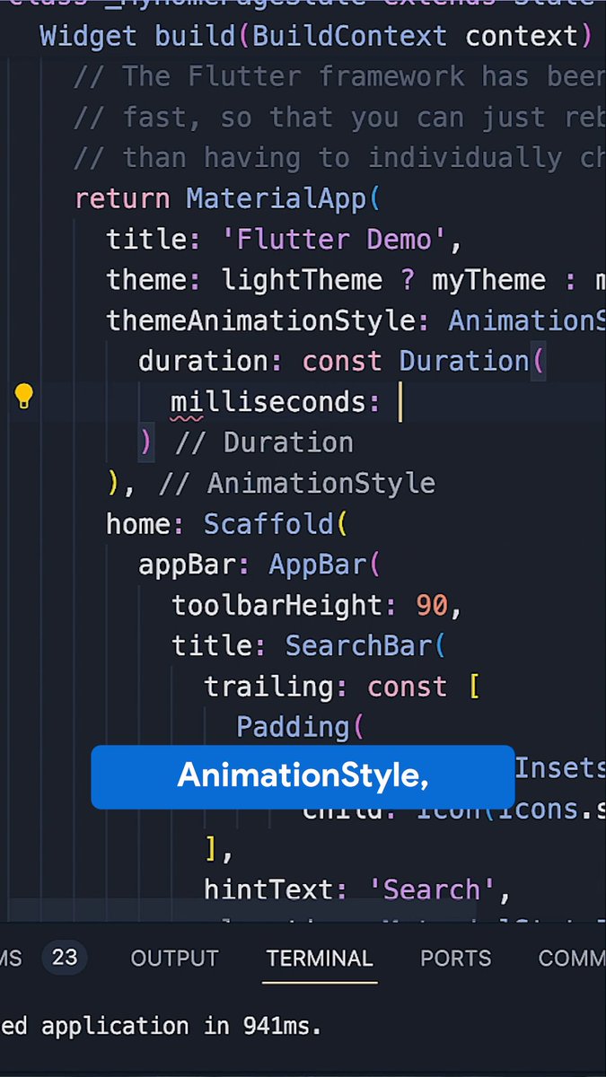 Flutter 3.19 has a new AnimationStyle widget! Devs can use it to override the default animation curves and durations for widgets, such as MaterialApp, ExpansionTile, and PopupMenuButton. Watch ⬇️
