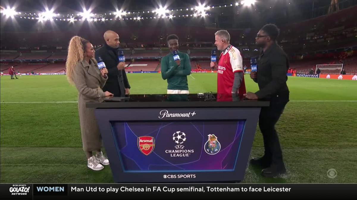 "I'm happy to make my CBS debut" Jamie Carragher and Micah Richards LOVED Bukayo Saka's reaction to joining the show 🥰