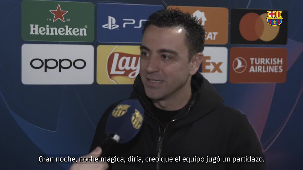 🌟ベスト8進出💪 チャビ「偉大な夜だ。マジックナイトだ。サッカー面で僕らはマラドーナのナポリよりも、ずっと上だった。僕はすごく満足している。現時点で僕らは欧州のベスト8なのだから。とりわけ、選手のためにすごく満足しているし、楽しむ瞬間だ」