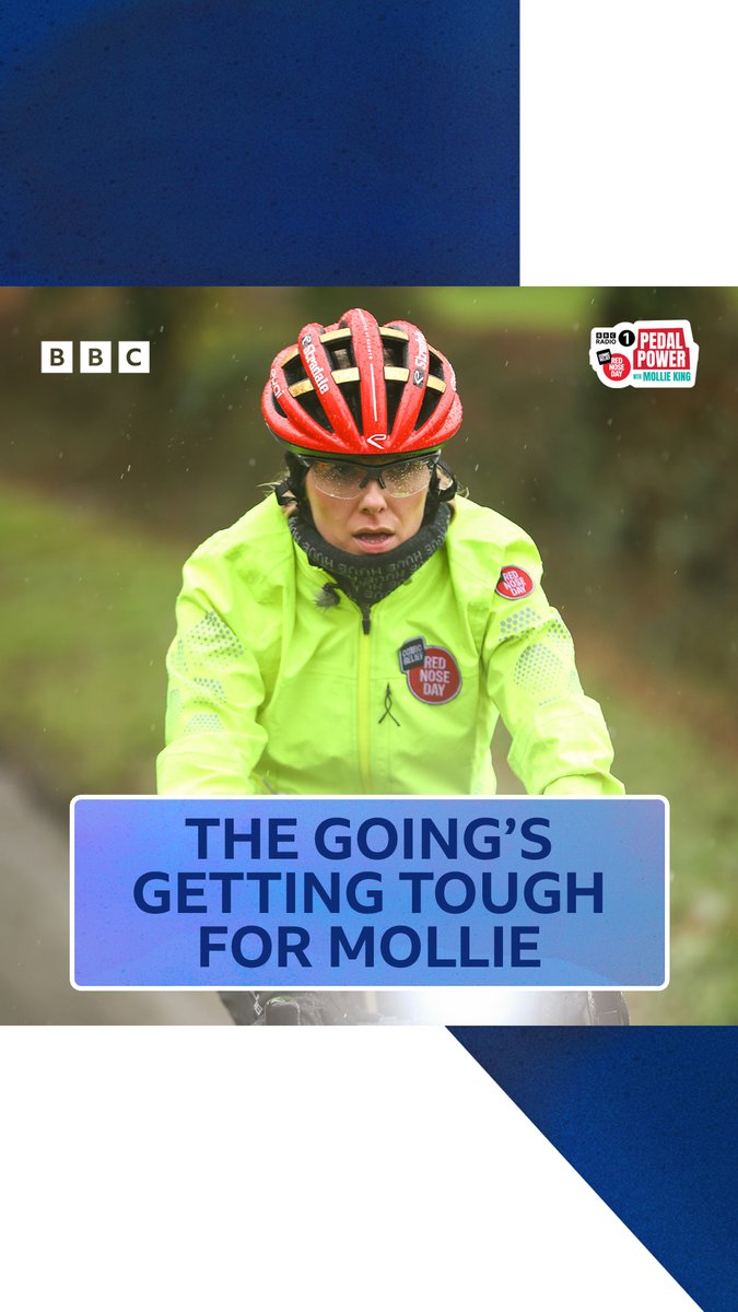 the hills are relentless and the rain's coming down but @mollieking's battling on 💪 #comicrelief #radio1pedalpower to donate online and support mollie’s challenge attempt, visit