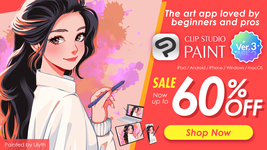 Clip Studio Paint Ver. 3.0 is out now, and up to 60% off! Don't miss out on getting the ultimate drawing app at a fraction of the price! Until March 21, 8:00 UTC.