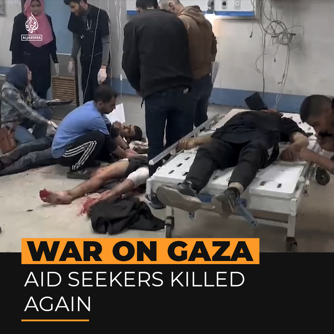 Witnesses say Israeli helicopters and tanks opened fire on crowds of desperately hungry people waiting for aid in north Gaza, where Israeli forces have repeatedly been accused of attacking aid seekers.