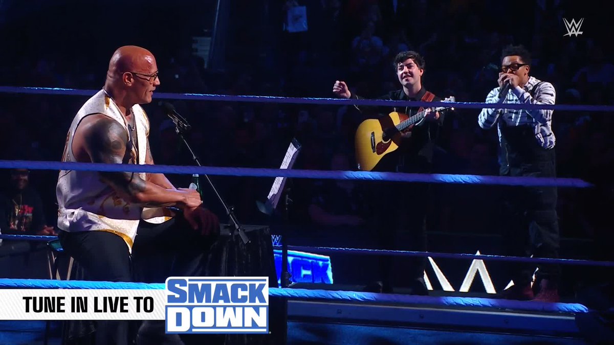 This song goes out to Cody Rhodes and Seth Rollins courtesy of Dwayne Johnson! 🎶🎤 #SmackDown