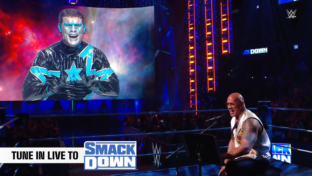 "Here's a little story about how Cody Rhodes was born..." Dwayne Johnson is being an absolute savage tonight! 💀😂🎶 #SmackDown
