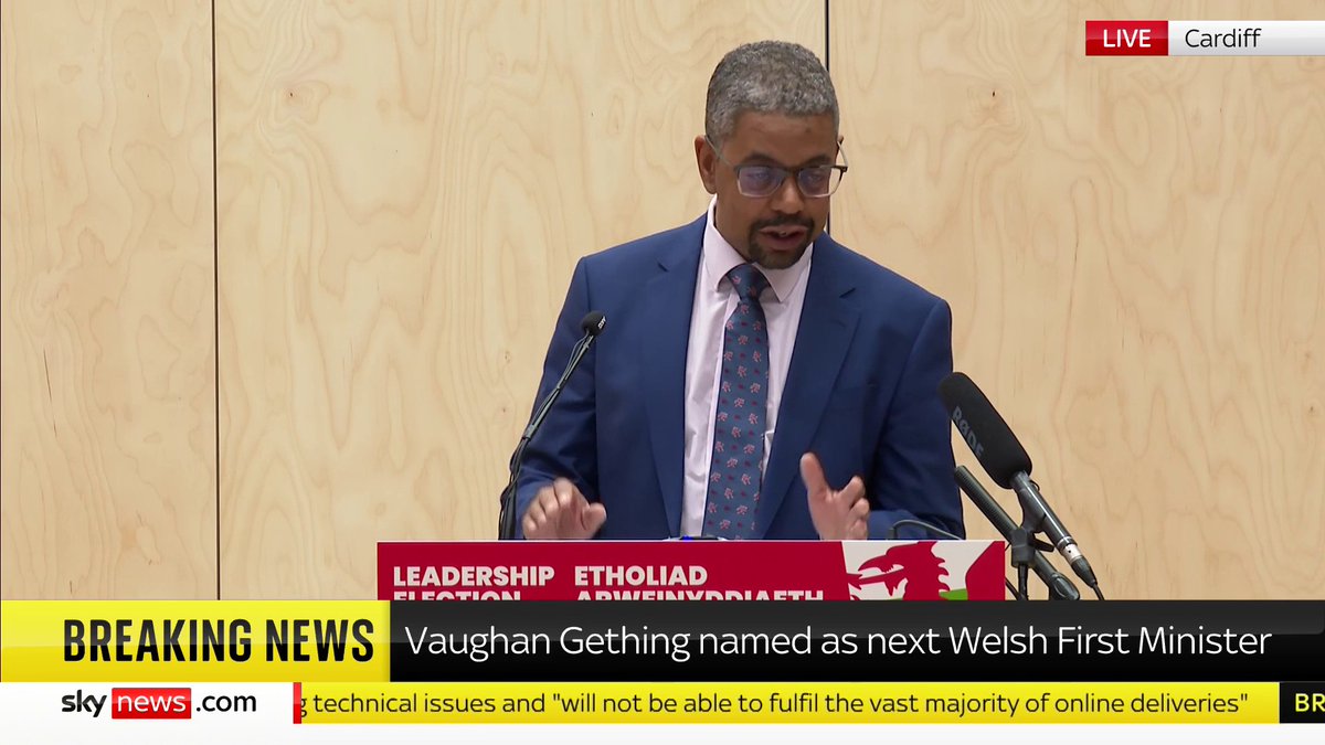 "I have the honour of becoming the first black leader in any European country." Vaughan Gething has won the Welsh Labour leadership race and is set to become Wales's next first minister. 📺 Sky 501, Virgin 602, Freeview 233 and YouTube