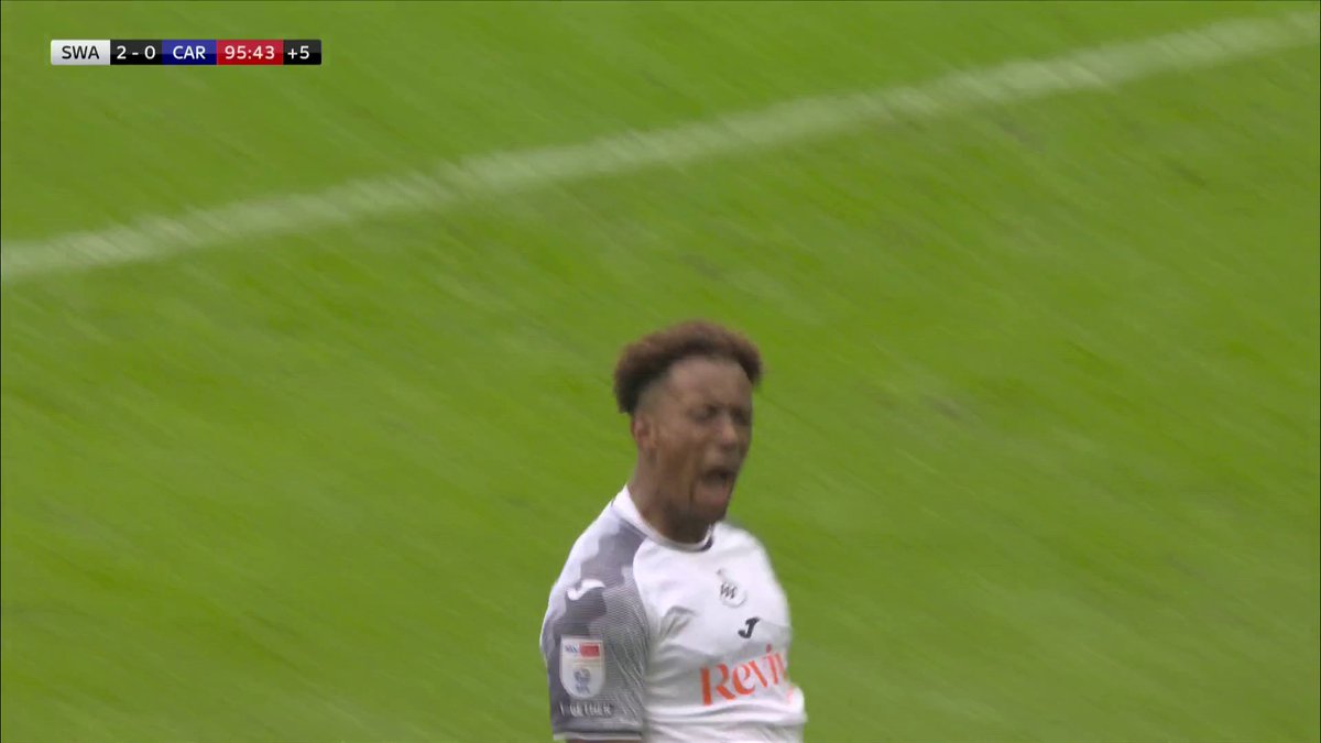 Absolute SCENES. 🔥 Swansea and Jamal Lowe deal a knockout blow to rivals Cardiff with the last kick of the game!