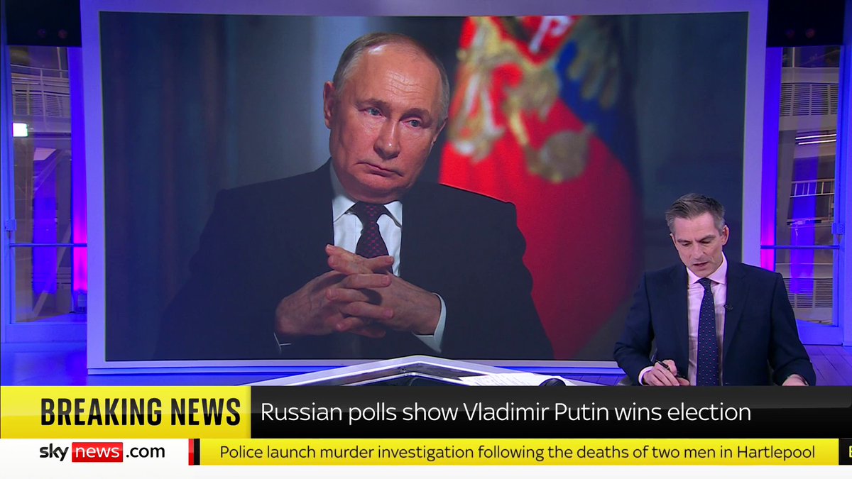 BREAKING: Vladimir Putin has won the presidential election in Russia with a whopping 87.8% of the vote, according to an exit poll by the Russian Public Opinion Research Centre Latest: 📺 Sky 501