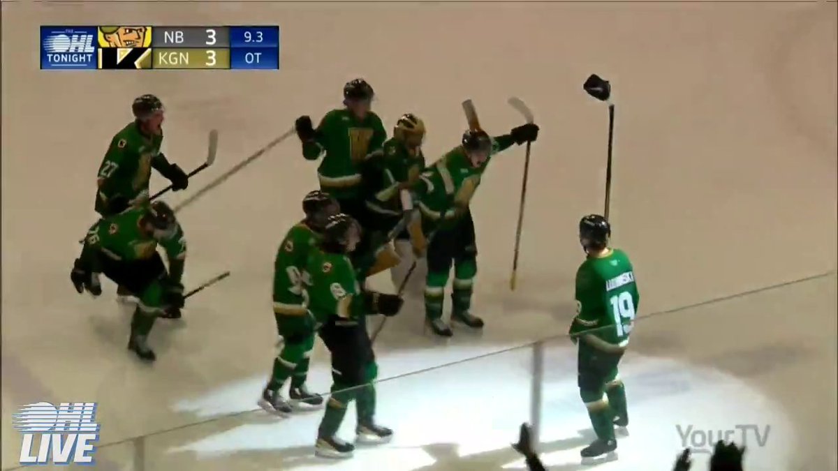 🤳 Chicago Blackhawks prospect Paul Ludwinski broke out the seflie stick celly after completing the hat trick in OT! (🎥: Ontario Hockey League)