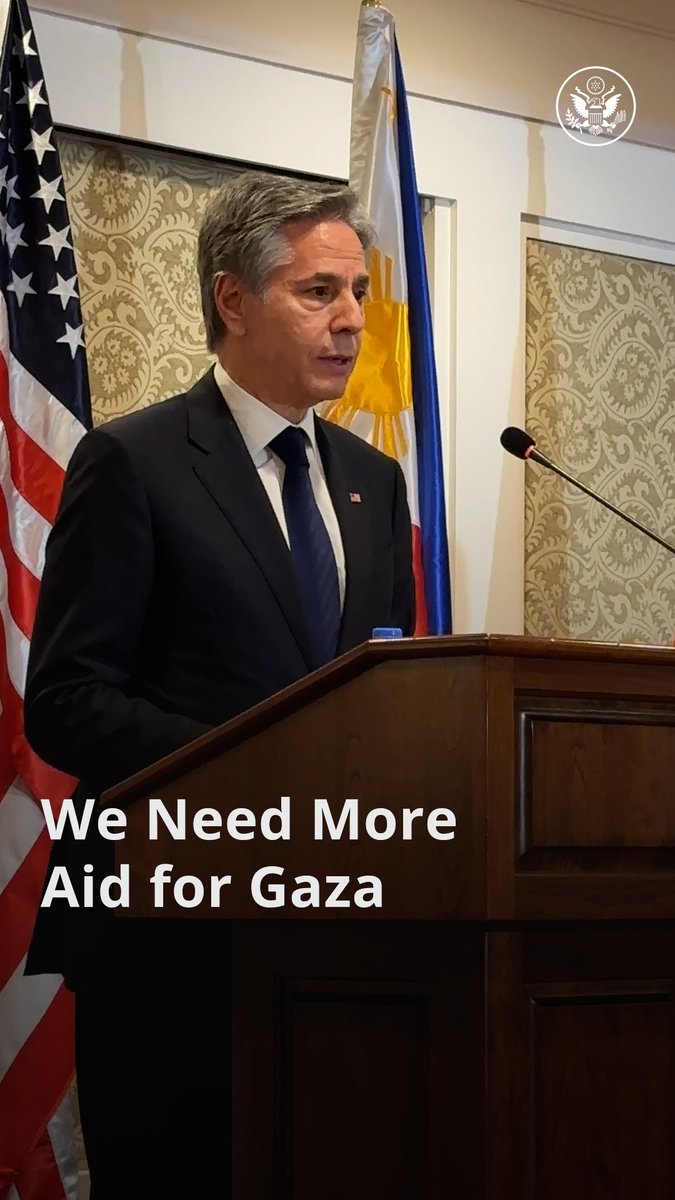 We continue to face a horrific humanitarian situation for children, for women, and for men in Gaza. Humanitarian assistance must be a priority and it must be sustained. - Secretary Antony Blinken