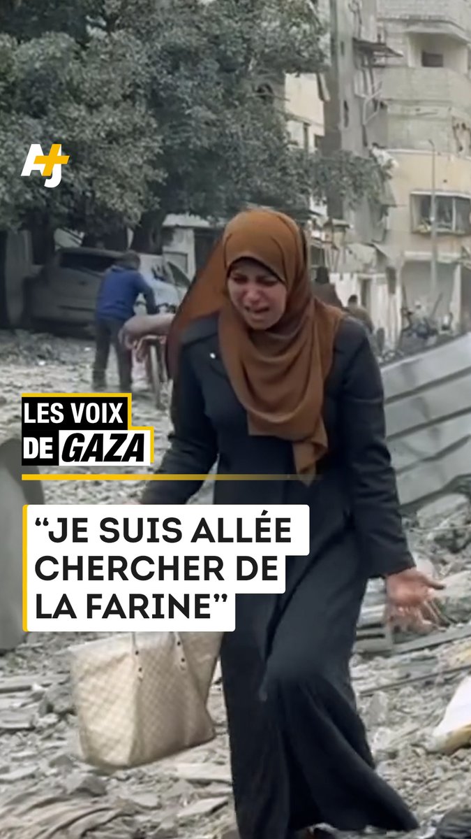 Cette Palestinienne, qui était partie chercher de la farine pour nourrir sa famille, découvre que son mari et ses enfants sont morts dans un bombardement israélien.